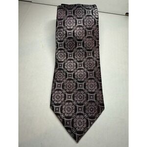 Pronto Uomo Couture Silk Tie XXL 67.75" Burgundy Gray Geometric‎ Medallion Italy